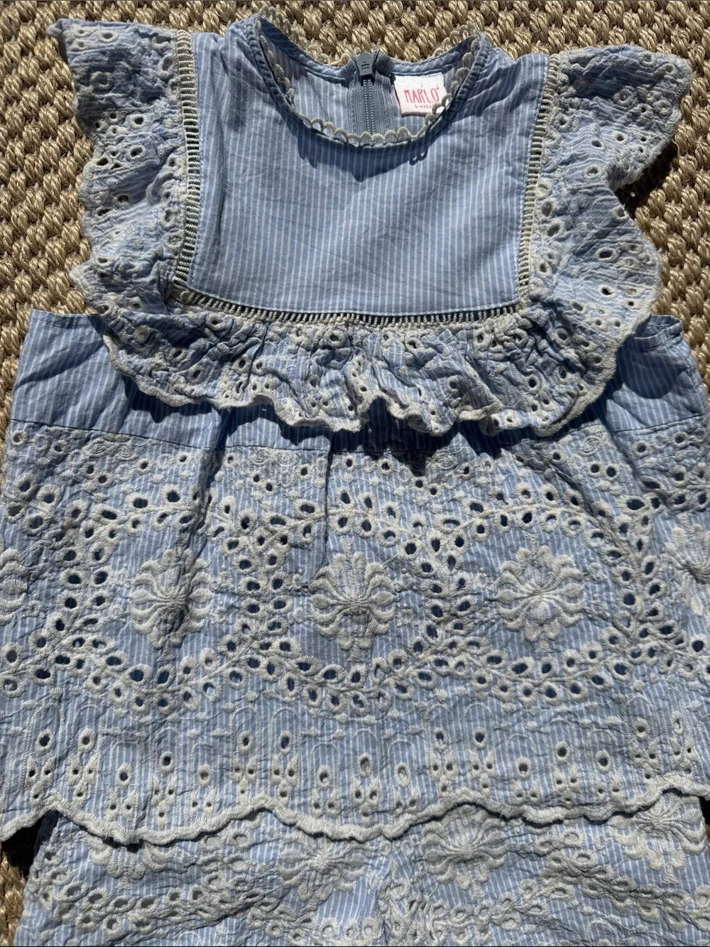 Marlo Kids Girls Light Blue Eyelet Ruffle Two-Piece Matching Set size 3/4 year